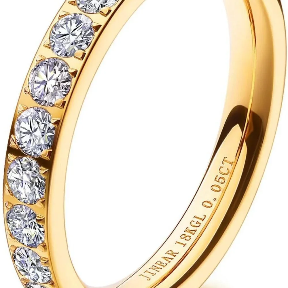 Women’s 3mm Gold Plated Cubic Zirconia Wedding & Engagement Stackable Ring